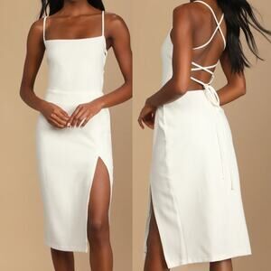 LULU'S 4TH RECKLESS SZ M Maple White Lace-Up Column bodycon Midi Dress new B19
